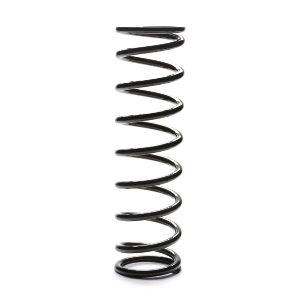 Tall and narrow black colored spring with narrow wire diameter that is an example of Landrum Performance Front Drag Racing Coil Springs.